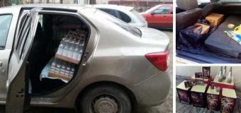 Produse alcoolice contrafăcute și produse pirotehnice fără acte de proveniență, confiscate de polițiști