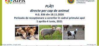 AIPA reamintește: Se află în derulare campania de recepționare a cererilor de solicitare a plăților directe per cap de animal