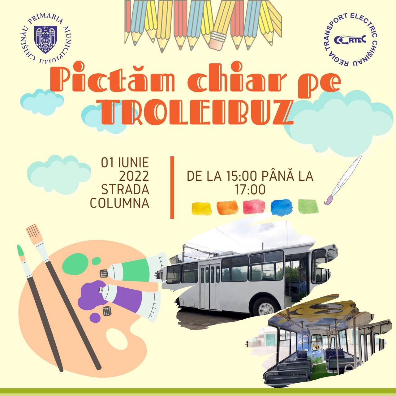 Copiii sunt invitați pe 1 iunie să „picteze chiar pe troleibuz”
