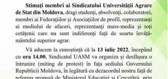 Universitatea Agrară invită la protest: Vă rugăm să ne susțineți