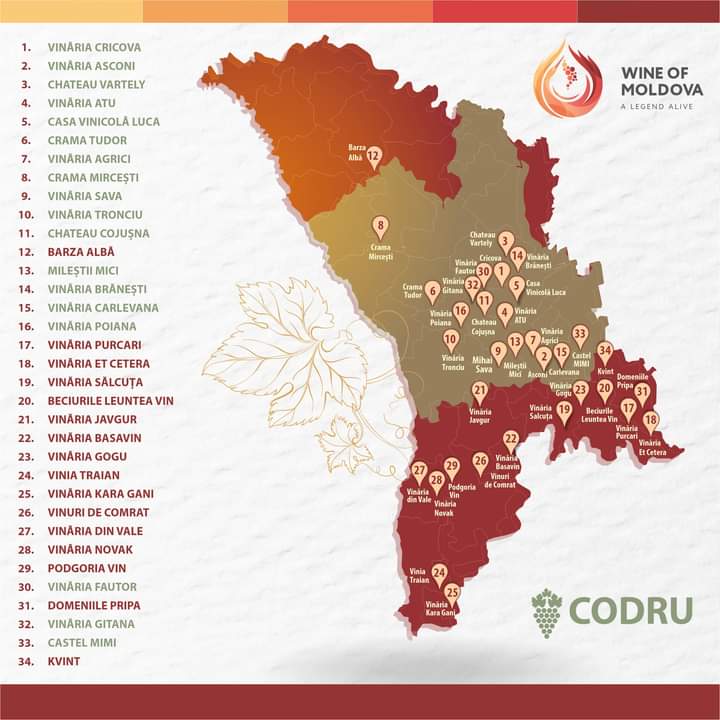 O mare parte din vinăriile din țară sunt situate în regiunea cu indicație geografică protejată Codru