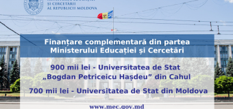 Ministerul Educației și Cercetării a acordat finanțare complementară în sumă de peste 1,6 milioane de lei pentru două universități din țară