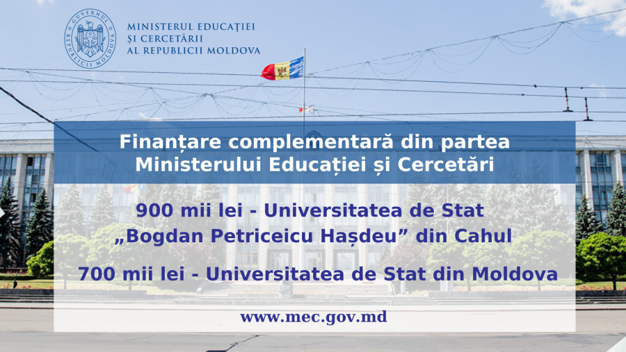Ministerul Educației și Cercetării a acordat finanțare complementară în sumă de peste 1,6 milioane de lei pentru două universități din țară