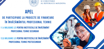 Școlile profesionale, colegiile și centrele de excelență pot beneficia de finanțare în valoare totală de 25 de milioane de lei pentru proiecte de infrastructură