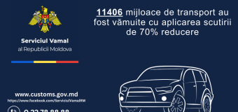 11 406 mijloace de transport au fost vămuite cu aplicarea scutirii de 70% reducere