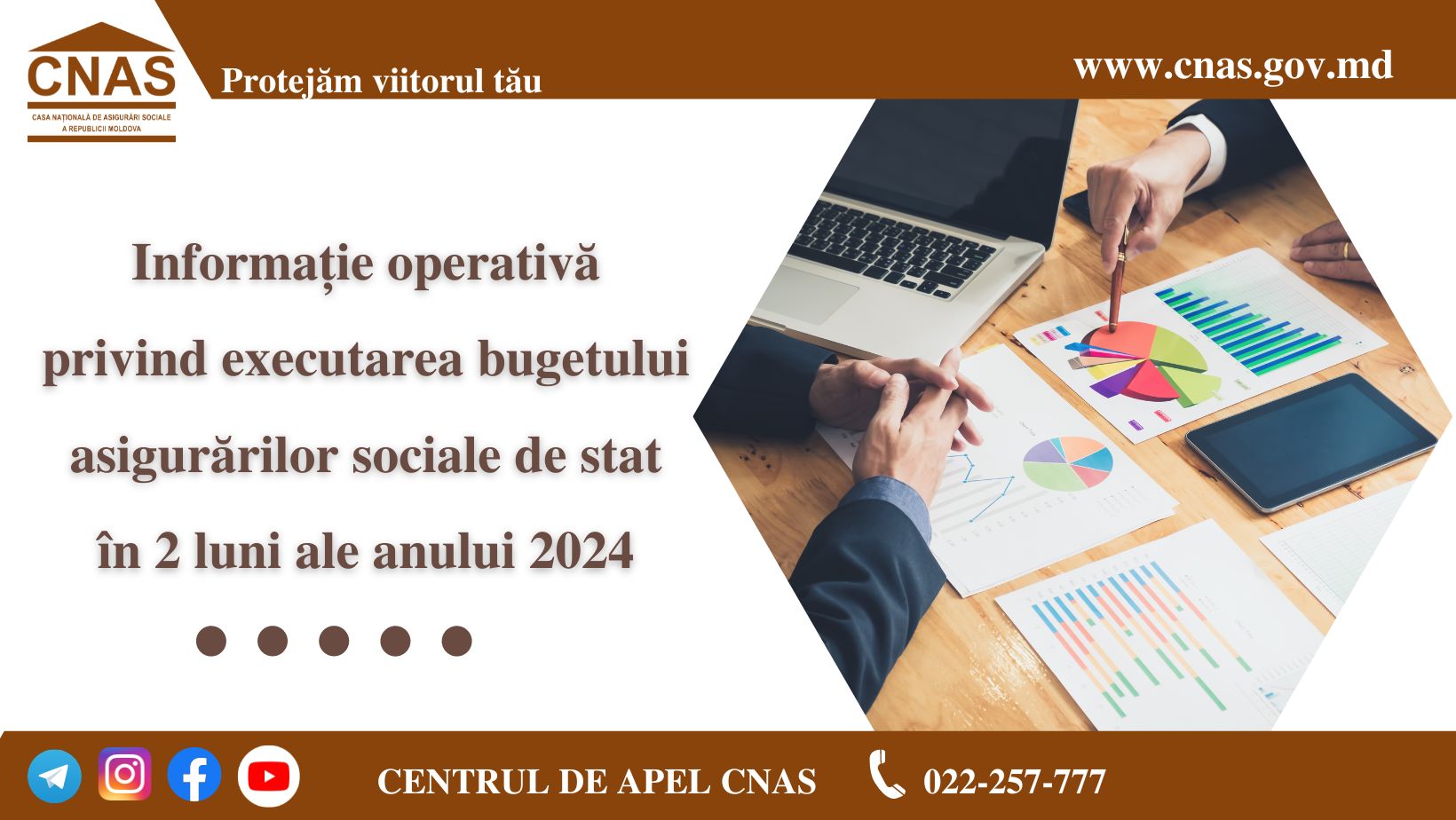 Situația la CNAS în 2 luni din 2024: Venituri de 7880,7 mln. lei și cheltuieli de 6904,5 mln. lei