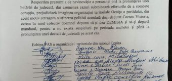 PAS Ocnița îi cere deputatei Victoria Cazacu să-și depună mandatul