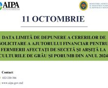 11 octombrie – termenul limită de recepționare a cererilor privind alocalrea mijloacelor financiare pentru fermierii afectați de secetă