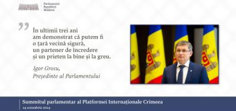 Igor Grosu, la Summitul parlamentar al Platformei Internaționale Crimeea: „Am demonstrat că putem fi o țară vecină sigură, un partener de încredere și un prieten la bine și la greu”