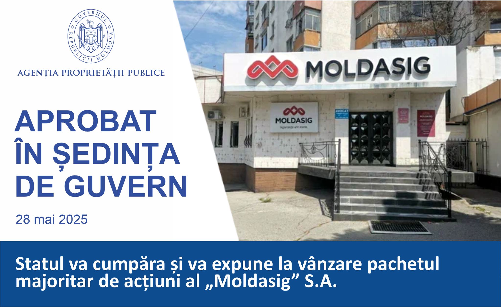 Statul va cumpăra și va expune la vânzare pachetul majoritar de acțiuni al „Moldasig” S.A.