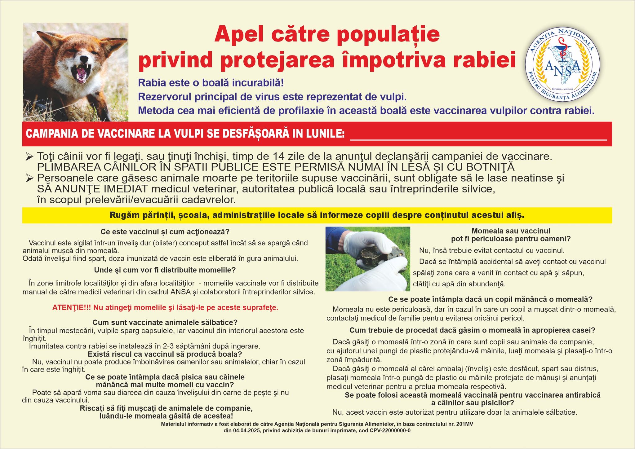 ANSA a demarat campania de vaccinare antirabică a vulpilor