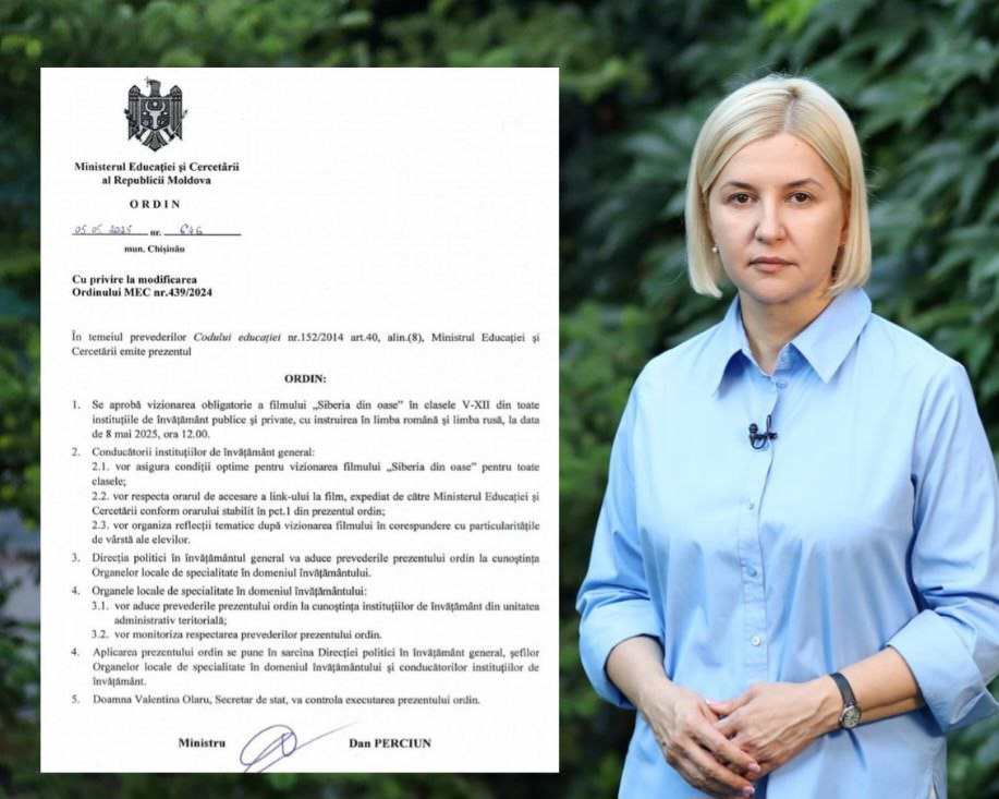 Irina Vlah: Sunt profund revoltată de ordinul scandalos al Ministerului Educației, care obligă școlile să difuzeze, în ajunul zilei de 9 mai, un film propagandistic despre deportările în Siberia
