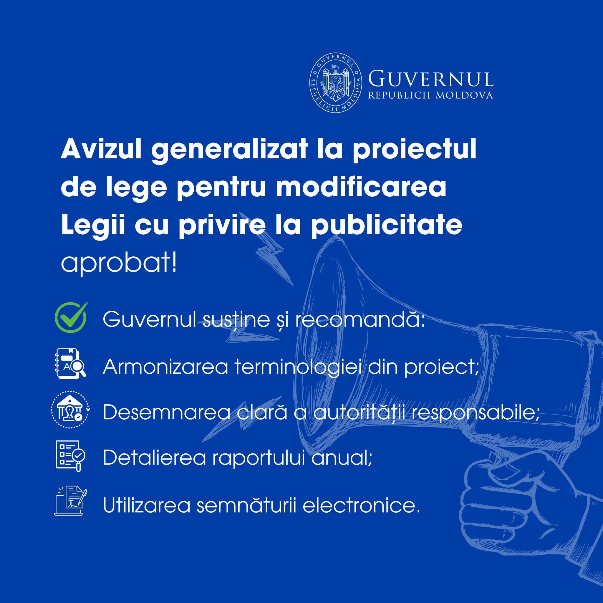 Guvernul a aprobat avizul asupra proiectului de modificare a Legii cu privire la publicitate