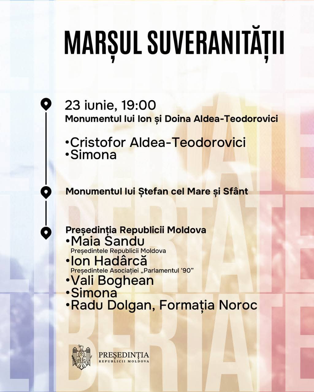 Cetățenii sunt așteptați luni la Marșul Suveranității