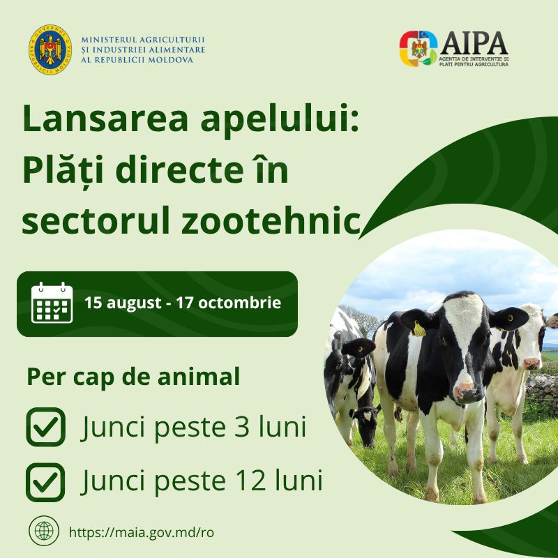 MAIA lansează un nou apel de depunere a cererilor pentru acordarea plăților directe în sectorul zootehnic