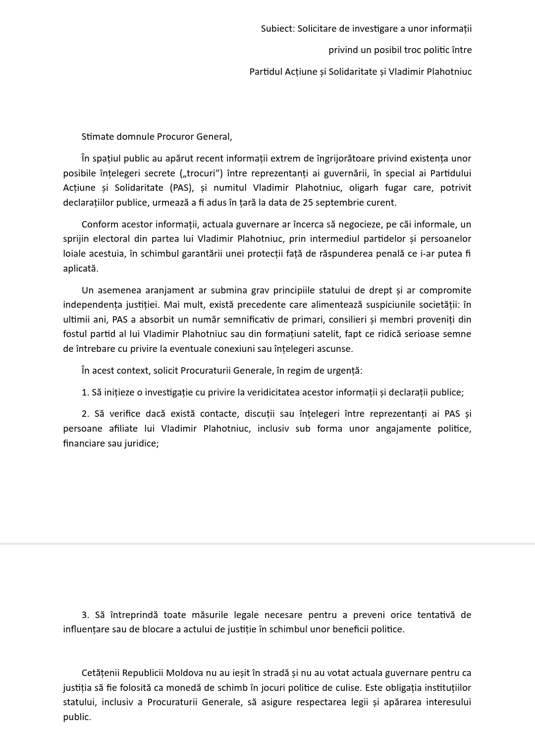 Demers. Andrei Năstase cere Procuraturii să investigheze unele informații privind un posibil troc politic între PAS și Vladimir Plahotniuc