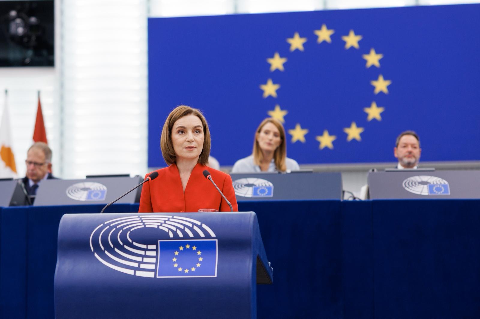Maia Sandu, în Parlamentul European: Moldova nu este singură în apărarea democrației