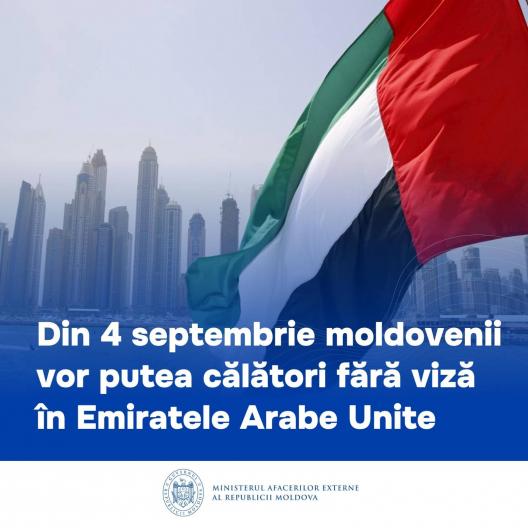 Din 4 septembrie moldovenii vor putea călători fără viză în Emiratele Arabe Unite