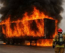 Pompierii au intervenit pentru a lichida flăcările care au cuprins remorca unui TIR la Bălți