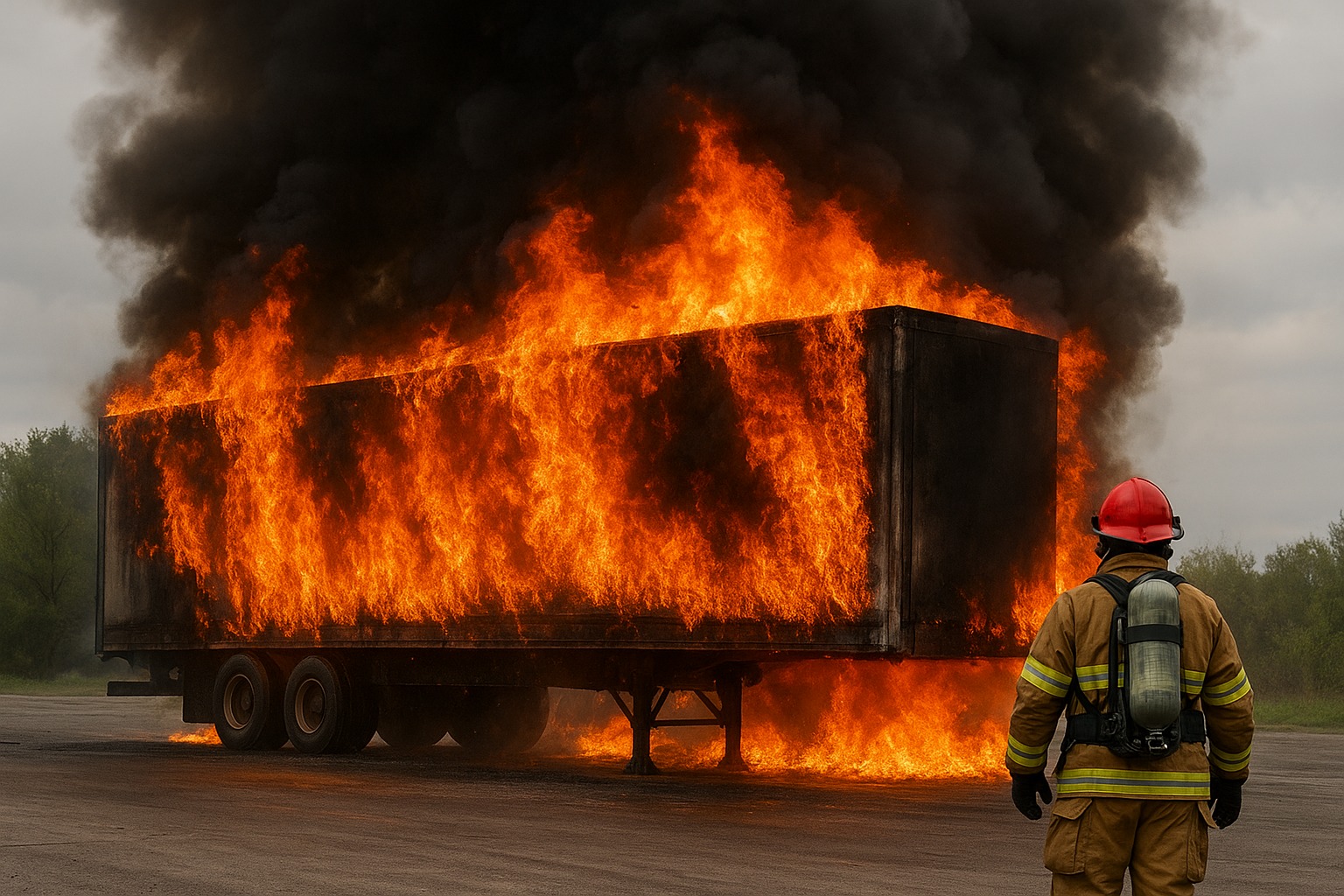 Pompierii au intervenit pentru a lichida flăcările care au cuprins remorca unui TIR la Bălți