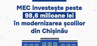 MEC investește peste 98,6 milioane lei în modernizarea școlilor din Chișinău