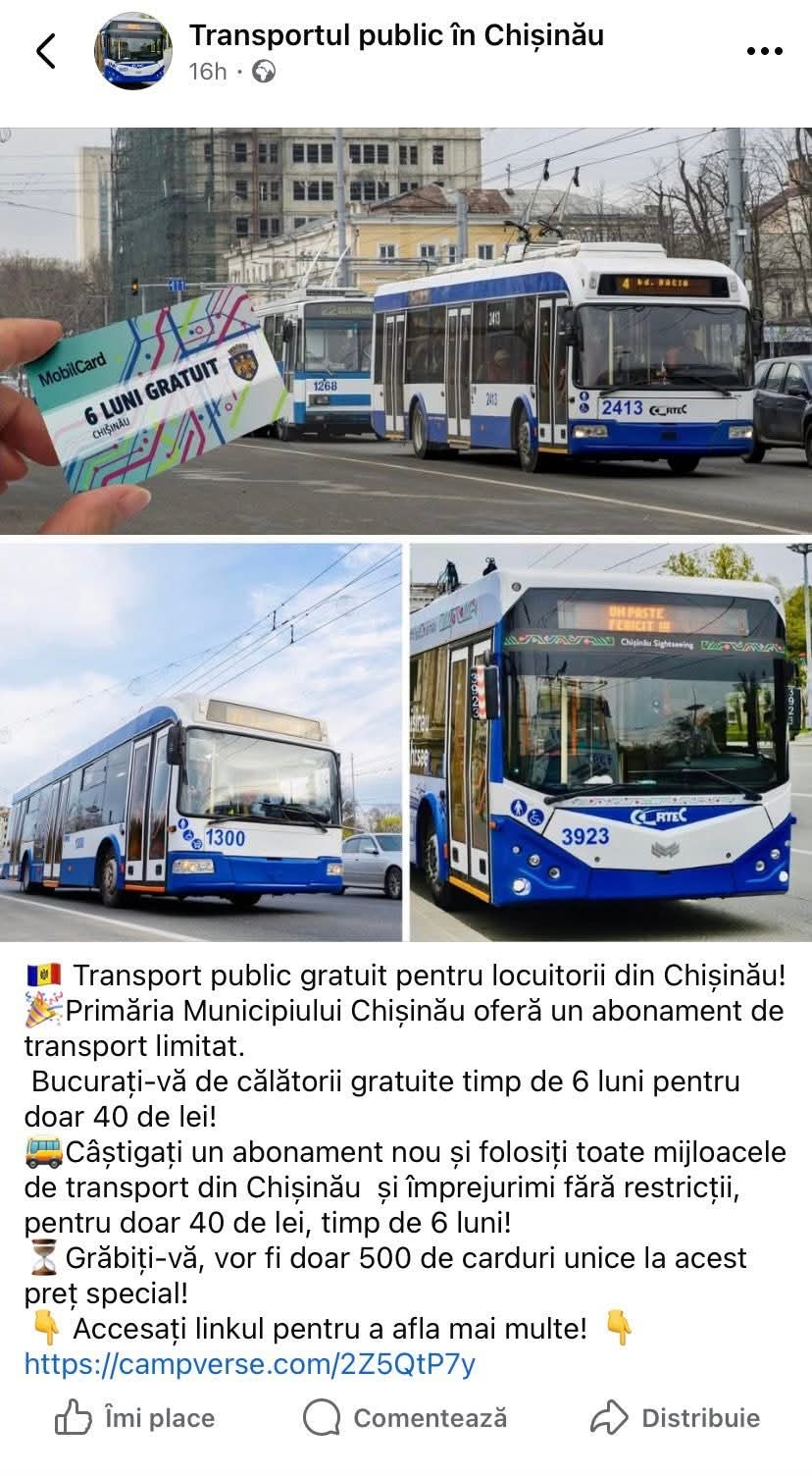 Un nou fals despre abonamente gratuite la troleibuz pentru 6 luni