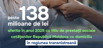 Prestații sociale de peste 138 mln. lei pentru cetățenii Republicii Moldova domiciliați în regiunea transnistreană