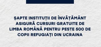 Șapte instituții de învățământ asigură cursuri gratuite de limba română pentru peste 500 de copii refugiați din Ucraina