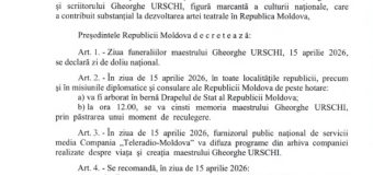 15 aprilie 2026 – zi de doliu național în memoria lui Gheorghe Urschi