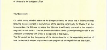 Au fost lansate pregătirile pentru deschiderea oficială a Clusterului 1 în negocierile de aderare a Republicii Moldova și Ucraina la UE