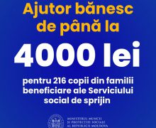 216 copii din cadrul Serviciului social de sprijin vor beneficia de un ajutor bănesc de până 4000 de lei pentru pregătirea de școală